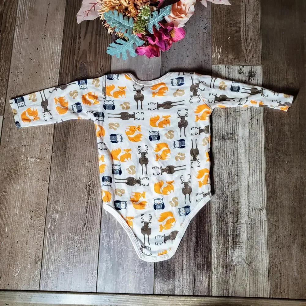 HB Hudson Baby Cotton Long Sleeve One Piece Bodysuit Size 24m Cream Orange NWOT - Picture 7 of 10